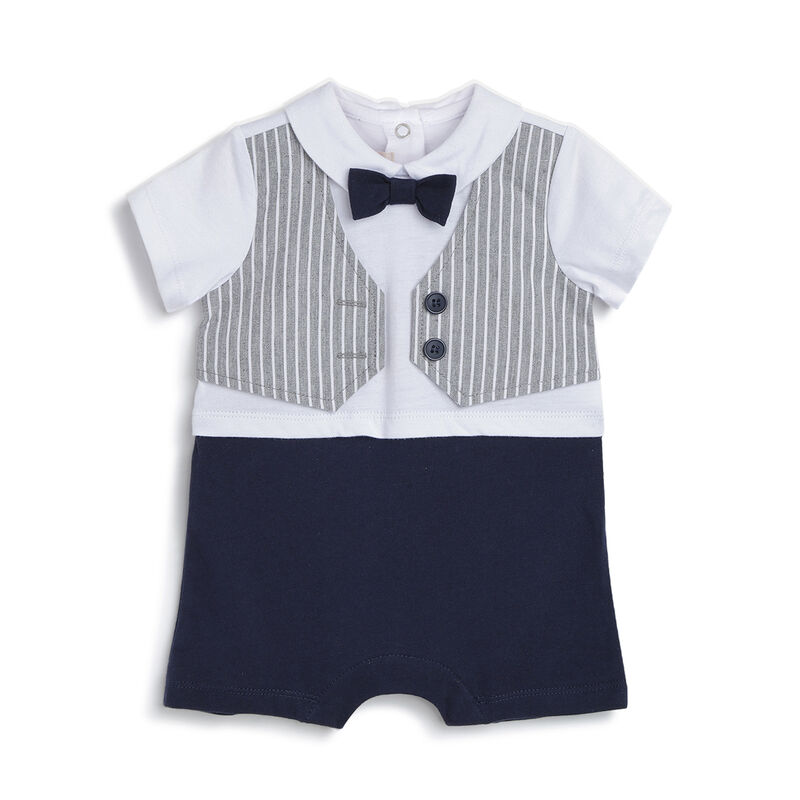 Boys Dark Blue Checked Short Sleeve Rompers image number 0